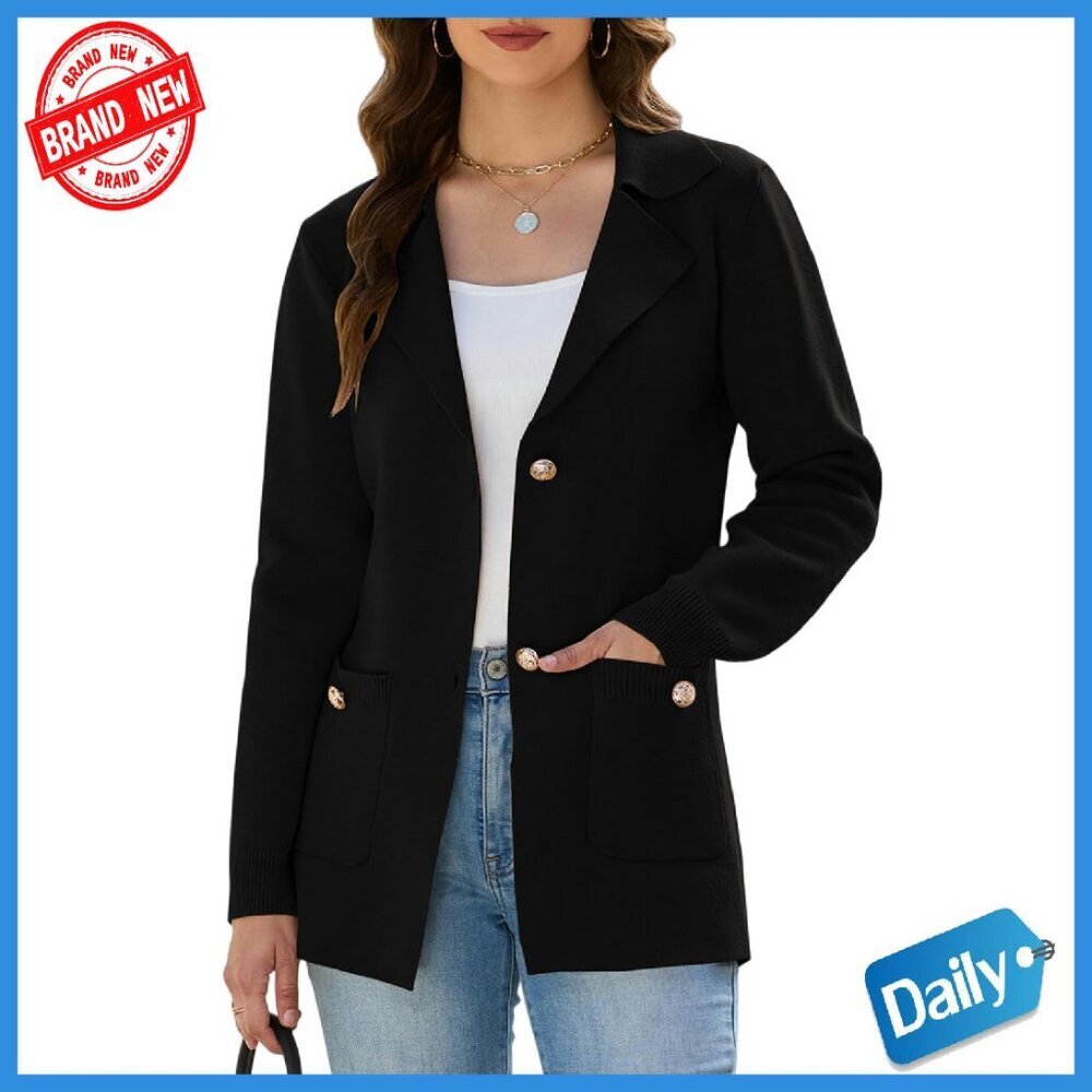 Soft Rayon Knit Blazer with Pockets, Business Casual Open Front Jacket